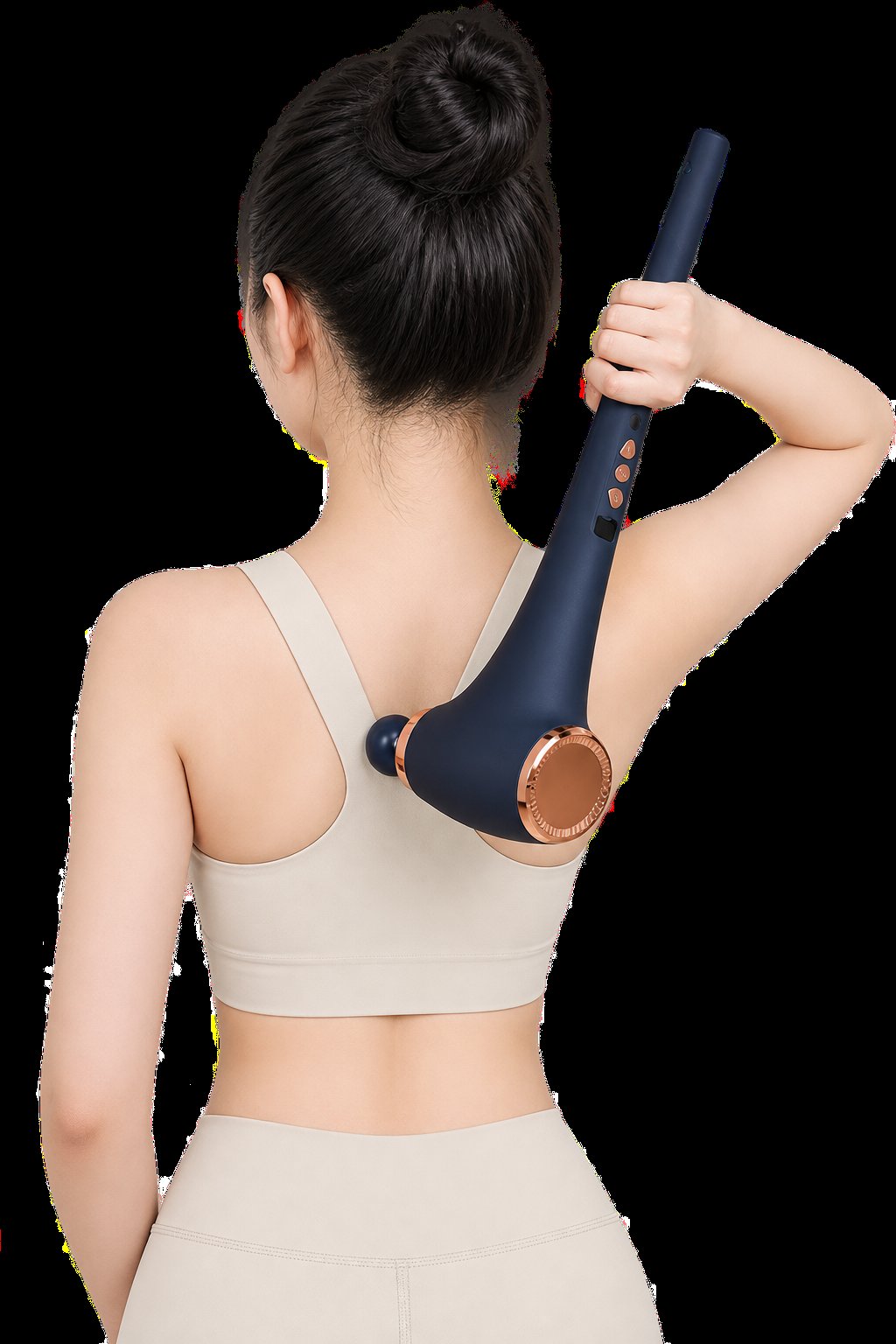 A person using the ALURA handheld massager on their shoulder